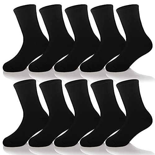 AMENLAN Kids Classics Crew Socks 10 Pairs Child Boy Girls Athletic Cotton Basic School Uniform Breathable Casual Sports Socks (Black 9-12 Years)