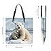 Cute Polar Bear Leather Tote Bag Soft Handbag Vintage Shoulder Purses Fashion Top Handle Bag Large Capacity