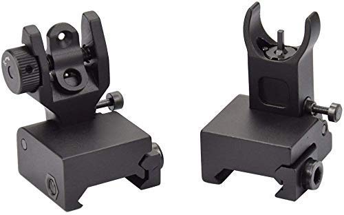 Gocheer Tactical Flip Iron Sight es Compatible con los rieles Picatinny y Weaver, Conjunto de Soporte de mira Delantero y Trasero Negro