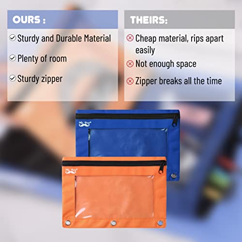 Image of Mr. Pen- Pencil Pouch for 3 Ring Binder, 2 Pack, 10 inchx6.75 inch, Smooth Zipper | Clear Window, Large Capacity Pencil Case with 3 Reinforced Grommets for School, Office, Supplies Storage | Clear Window, Large Capacity Pencil Case with 3 Reinforced Grommets for School, Office, Supplies Storage