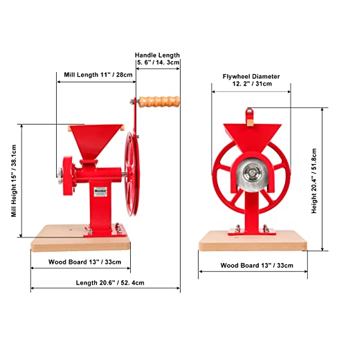 Mosakar MHCGM-RED Hand Crank Grain Mill - Red. Exclusive Click & Lock Adjustment Knob, Make Fine Flour. Stainless Steel Grinding Burrs. Wheat And Corn Grinder. Peanut Butter Maker thumb #4