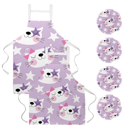 Tablier de serveuse chat mignon étoiles pour cuisiner avec joie et passion