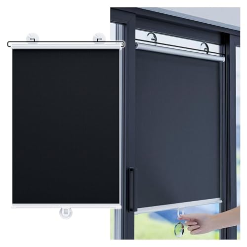 Persianas Enrollables Opacas para Ventanas,Estores Enrollables Parasol Sin Taladrar,con Ventosa,Persianas Temporales Negras,Cortinas Térmicas Aislantes/De Privacidad,Black-45×125cm(17.7 * 49.2in)