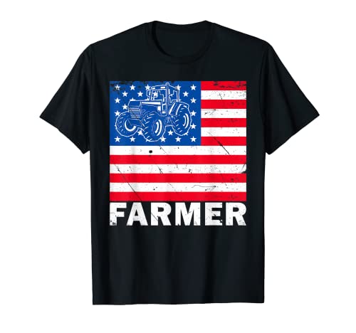 Herren American Tractor Farmer Patriotic Farm USA Flag Life T-Shirt