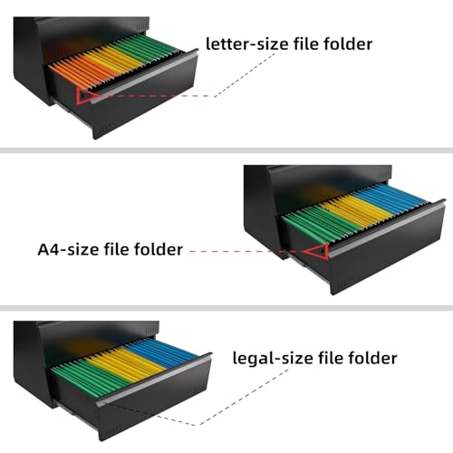 Image of Guizeeopo 2 Drawer File Cabinet, Lateral File Cabinet with Lock, Printer Stand, Heavy Duty Office Storage Cabinet, Filing Cabinets for Home Office, A4 /Letter /Legal Size, Assembly Required(Black)
