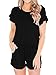 ANRABESS Women's Summer Solid Jumpsuit Casual Loose Short Sleeve Jumpsuit Rompers with Pockets Elastic Waist Playsuit Black-M BYF-33