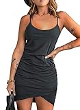 Acelitt Summer Dresses for Women 2025 Casual Spaghetti Strap Wrap Mini Dress Beach Sundress Dark Gray Medium