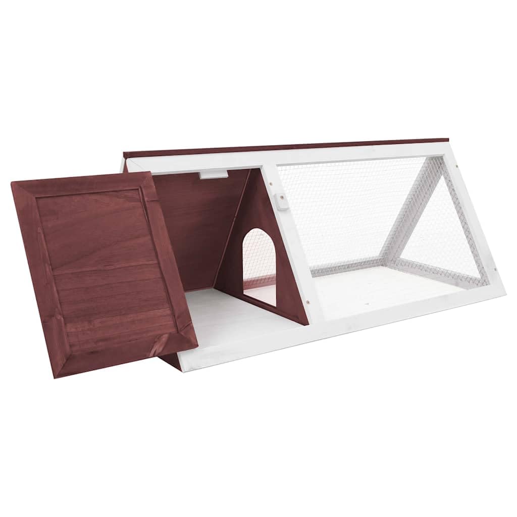 Kleintierstall Kaninchenstall aus lackiertem Tannenholz mit Drahtgitter Braun Weiß 98x50x41 cm wetterfest für Garten Outdoor Kleintierkäfig Hasenstall Meerschweinchenkäfig Schutz