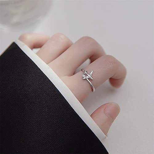 CZ Airplane 925 Sterling Silver Statement Ring for Women Girls Adjustable Expandable Open Wrap Finger Rings Comfort Fit Dainty Cute Dainty Airline Flight Jewelry Gift Souvenir2