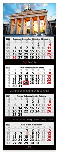 Calendario de pared 2021 Berlin de 4 meses, formato grande, 33 x 90 cm, con atractivo diseño de Berlin.