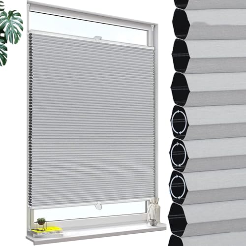 Cellular Shades for Windows,Honeycomb Blinds Blackout,Cordless Honeycomb Pleated Blinds,Honeycomb Pleated Shades Thermal,Grey,10-160cm Wide Curtains,Customisable,W×H-75×120cm(29.5 * 47.2in)