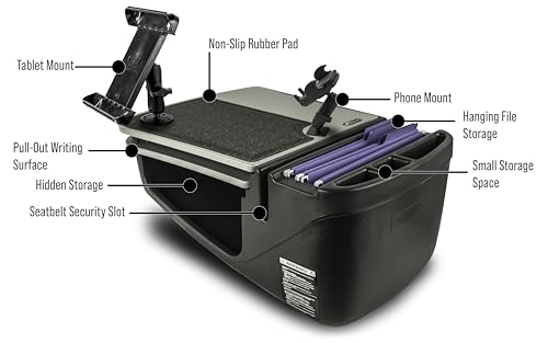 Image of AutoExec AE-GMCD-PI-PM-TAB-GT GripMaster Car Desk for Your Vehicle Workstation and Mobile Office, Grey with 400 watt Power Inverter, Phone Mount and Tablet Mount | 400 Watt Power Inverter, Phone Mount, Tablet Mount, Vehicle Workstation and Mobile Office
