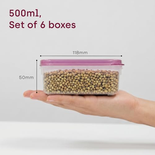Image of Store Smart Airtight Food Storage Containers | Set Of 6-500Ml BPA Free, Microwave, Freezer & Dishwasher Safe Stackable Compact Box for Snacks, Meal Prep Fridge | Purple