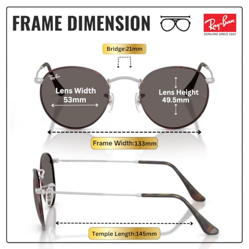 Image of Ray-Ban RB3447 ROUND METAL Round Shaped Sunglasses for Men with Official RAYBAN Eyewear Kit