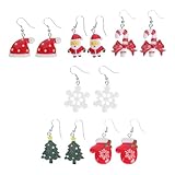 HEMOTON 6 Paar Weihnachts Ohrringe Ohrschmuck aus Sicherem Material mit Schneeflocke Nikolaus Schleife Festival Accessoire für Damen Party Alltag