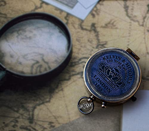 Brújula de latón en caja de cuero West London Kalvin Hughes latón antiguo brújula en caja regalo de decoración de Navidad Cover