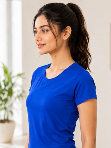 Image of Women Polyester Stretch Regular Fit Round Neck Half Sleeve T-Shirt (Pack of 1)