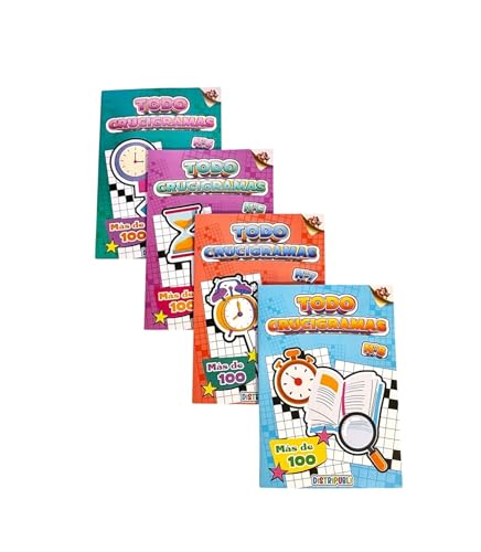 Crucigramas Pack de 4 Libros Más de 400 Juegos Pasatiempos en Blanco y Negro Todo Crucigramas En Español.