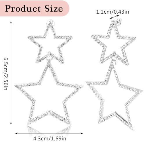 Star Dangle Drop Earrings - Simple Hollow Pentagram Hoop Earrings, Exaggerated Big Lightweight Anti-sensitive Jewelry for Women2
