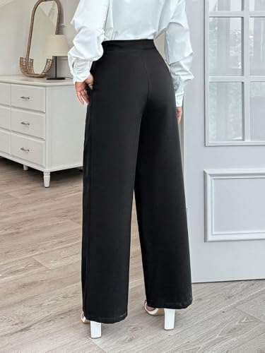 Women's High Waist Wide Leg Pants Elegant Solid Color Button Zipper Detail2