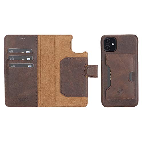 Venito Florence Leather Wallet Phone Case Compatible with iPhone 11 - Extra Secure with RFID Blocking - Detachable Phone Wallet - Coffee Brown