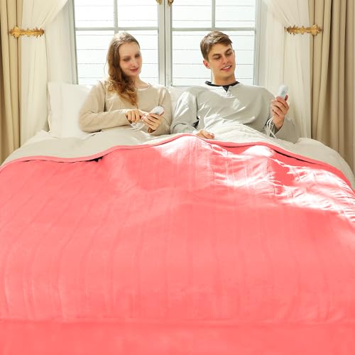 Electric Heated Blanket King Size 100" x 90" - Soft Flannel Sherpa Electric Blanket with Dual Control, 5 Heating Levels & 10 Hours Auto Off, Washable Heated Blanket with Fast Heating (Pink)