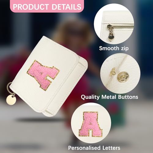 Girls Wallet, Initial Women's Wallets, White Small Wallet for Kids with 5 Card Slots Holder, Personalised Purses Gifts for Girls and Women, Birthday Gift, Christmas Gifts, Travelling Wallets Gift3