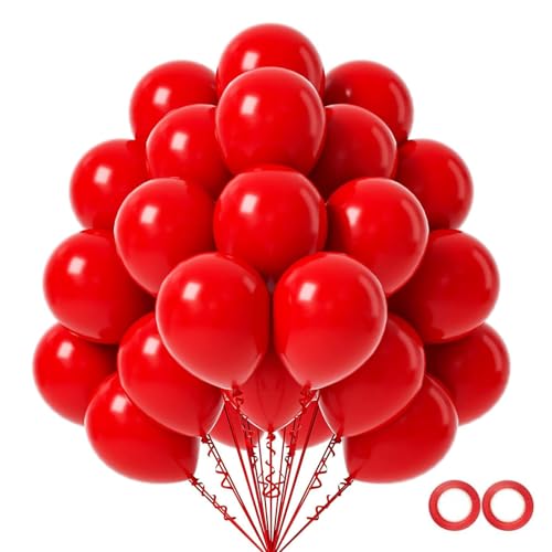 Luftballons Rot 100 Stück 30 cm / 12 zoll Helium Ballons Rot Latex Luftballon mit 2 Ballons Rollen Band für Geburtstag Hochzeit Babyparty Halloween Weihnachten Party Deko