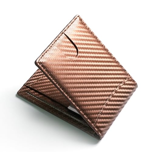 Image of Slim Bifold Wallet for man with Money Clip - RFID Blocking, Multiple Credit Card Pockets - Sleek and Versatile Design - Genuine Leather - Ideal for Cash and Cards (Carbon FIber Brown - Brown)