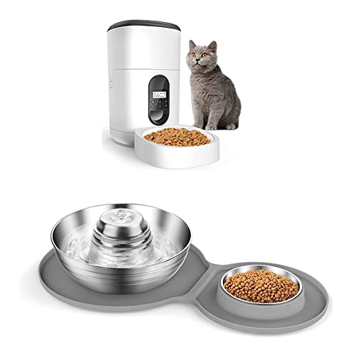 Dispensador Automático de Agua 4L para Gatos con Fuente y Comedero Acero Inoxidable