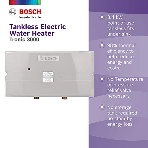 Bosch Electric Tankless Water Heater - Eliminate Time for Hot Water - Easy Installation, 3.4 kW - US3