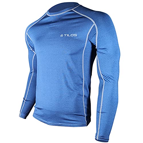 Tilos Men's Premium UPF 50+ Long Sleeve Rash Guard (S, Heather Marine)