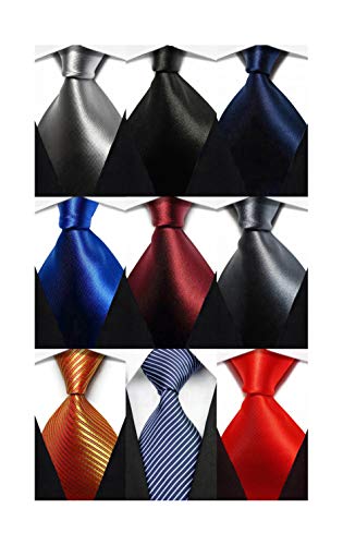 Wehug Lot 9 PCS Classic Men's tie 100% Silk Tie Woven Jacquard Neckties Solid Ties for men style002