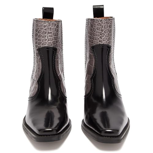 Womens Square Toe Ankle Boots Chunky Heel Chelsea Booties Comfortable Riding Boots Low-Heeled Dressy Fashion Slip-on Walking Boot Classic Winter Fall Short Boots