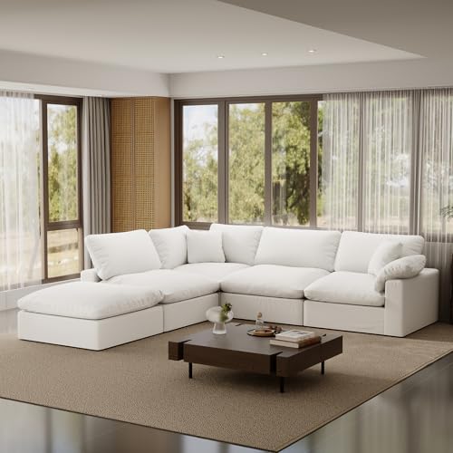 Image of Cloud Modular Sectional Sofa,143 inch Down Filled Sofa 4 Seat with Chaise,Minimalist Sofa Cover Washable and Replaceable Couches for Living Room,Sectional Sofa Deep Seat