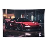 FeoYoed Jdm Car Nsx Red Tapestry Wall Hanging Aesthetic Decoration For Bedroom Living Room Wall Art Tapestries Japanese Car Driving On Rainy Street 40'x60'