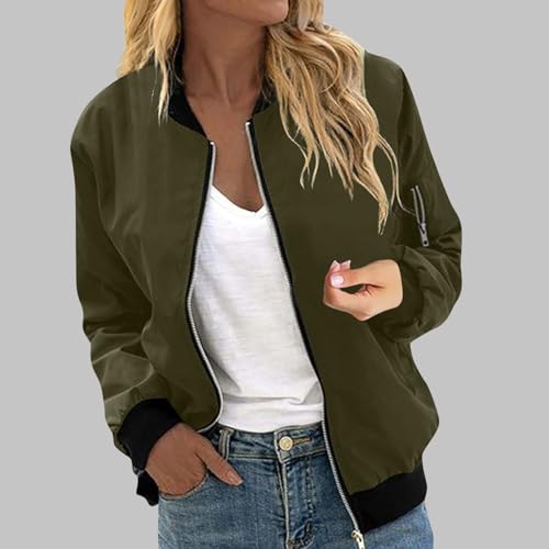 Bomber Jacket Women Lightweight Waterproof Coats Casual Zip Up Windbreaker With Pockets3
