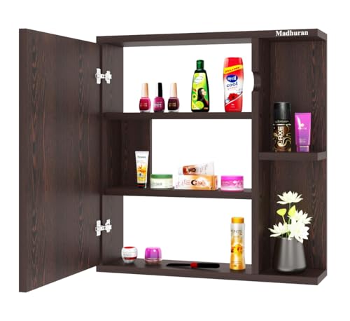 Image of Madhuran Alfred Engineered Wood Wall Mounted Cabinet Mirror (Wenge Finish) Living Room Bedroom Bathroom Antique Furniture Holder Organisers Trending Aabinets Accessories Shelves