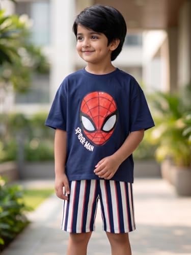 Image of Nap Chief Kids Cotton Official Marvel Superhero's Printed Co ord Sets for Boys & Girls, T Shirt and Shorts for Casual Wear