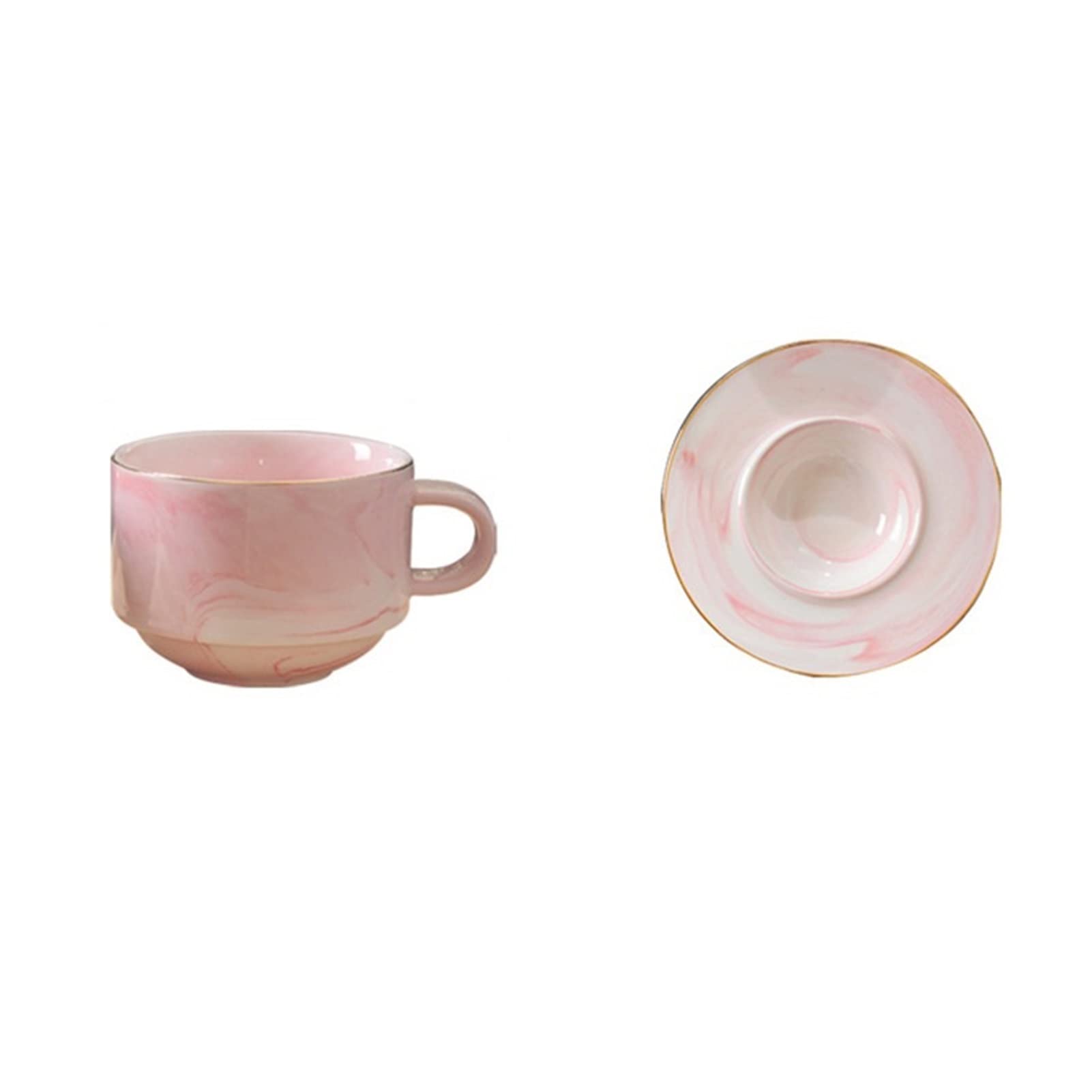 Marmurowa kawa milka kubek zestaw domu śniadanie filiżanka popołudniowa herbata zestaw ceramiczny kielich złota spodek (Color : Pink)
