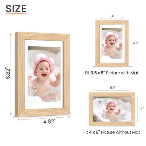 Image of upsimples 4x6 Picture Frame Solid Wooden, Nursery Decor, 1Pack Natural | 100% Solid Wood, Fit 3.5x5 with Mat and 4 x 6 Photo, Wall Decor or Tabletop Display, Safe For Nursery Kids Room