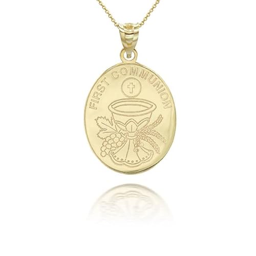 1St Communion 10K Yellow Gold Personalized First Holy Communion Pendant Necklace With Your Name And Date, 16" #TOP14