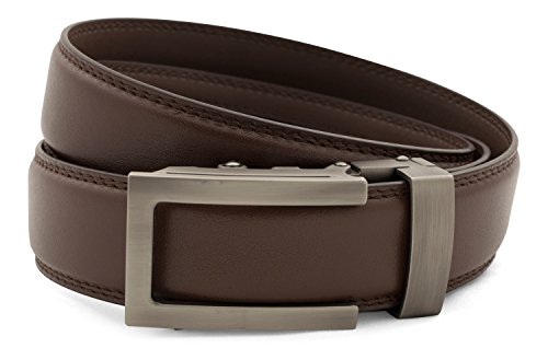Anson Belt & Buckle - Men's 1.25" Traditional Gunmetal Buckle with Chocolate Leather Strap