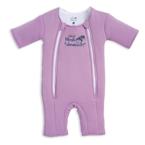 Image of Magic Sleepsuit Baby Merlin's Cotton Baby Swaddle Transition Product - Soft and Cozy Design, Double Zipper for Easy Diaper Changes, Promotes Safe Sleep, 3-6 Months - Lavender - Small 12-18lbs