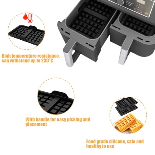 2 Stück Waffeleinsatz, Belgische Waffeln Zubehör, Silikon Waffeleinsatz, kompatibel mit Ninja Heißluftfritteuse AF300EU, AF400EU, AF451EU, SL400EU und AF500DE, Stapelbar