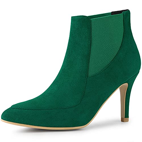 Allegra K Allegra K Women Pointed Toe Stiletto High Heel Emerald Green Chelsea Booties 9.5 m US