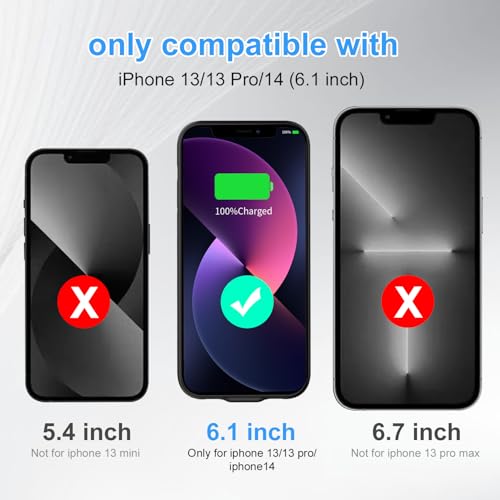 MIGAFEI Battery Case for iPhone 13/13 Pro/14, 13800 mAh Ultra-Slim Portable Extended Charger Cover for iPhone 13/13 Pro/14 Charging Case (6.1 Inch)-Black