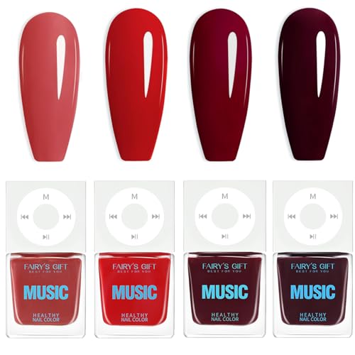 Red Nail Varnish - 4Pcs Red Nail Polish Sets - Air Fast Drying Nail Polish - Bright Burgundy Cherryred Nail Varnish - Classic Christmas Solid Colour Nail Art Polish For Women Manicure DIY