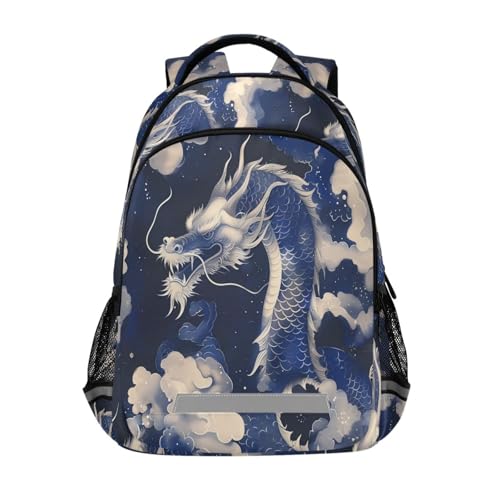 miaozhen Sketch Dragon - Clips de mochila azul marino para niños con bolsas grandes para libros para niños de 5º grado para niños y niñas para bebés, mochilas varon de mujer para escuela