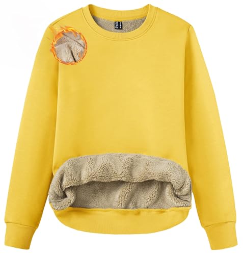 TACVASEN Women's Sweatshirts Long Sleeve Thick Fleece Sweatshirt Ladies Winter Pullover Tops Yellow
